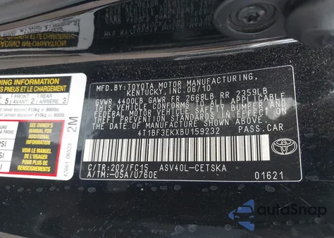 2011 Toyota Camry Se z USA, uszkodzony, nr VIN 4T1BF3EKXBU159232